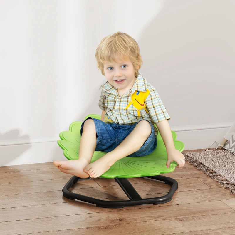 Qaba Flower-Shaped Kids Swivel Chair, Non-Slip Sit and Spin Sensory Chair for Training Body Coordination, Green