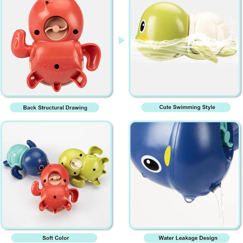 3 Pack TOHIBEE Cute Swimming Turtle Bath Toys for Toddlers, Floating Wind Up Toys for Baby Bathtub and Pool, 3.5" L x 3" W x 2" H, Multicolor