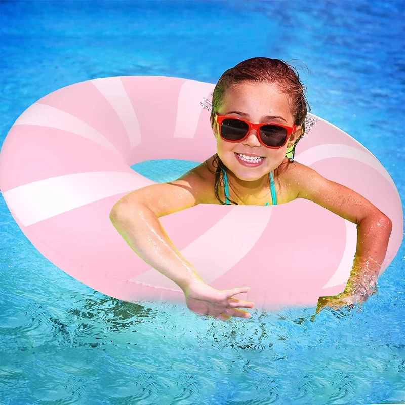 Inflatable Pool Float for Adults and Kids, Durable Polyvinyl Chloride Swimming Ring for Beach, Pool Party, Lake Use, 30" L x 30" W, Pink