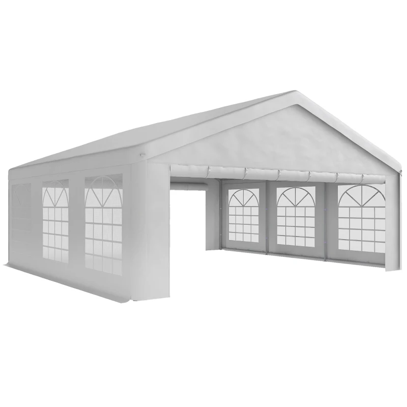 Outsunny 20'x20' Heavy Duty Large Party Tent & Carport with Removable Sidewalls, Windows, Portable Garage Canopy Tent, Sun Shade Shelter for Parties Wedding Outdoor Events, White