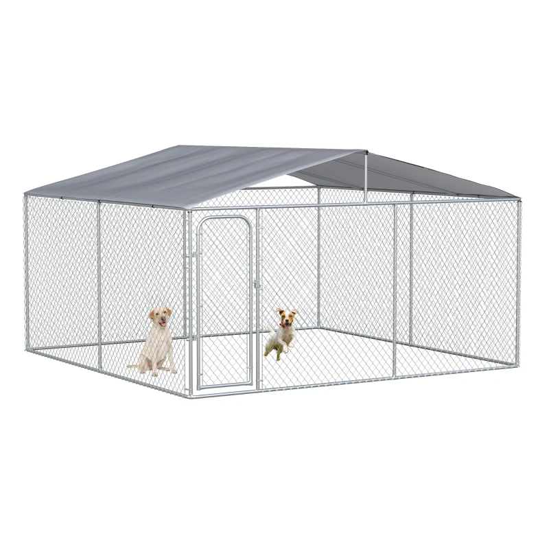 PawHut Dog Kennel Outdoor, Heavy Duty Playpen with Secure Lock, Cover, for Backyard & Patio, 13.1' x 13.1' x 7.5'