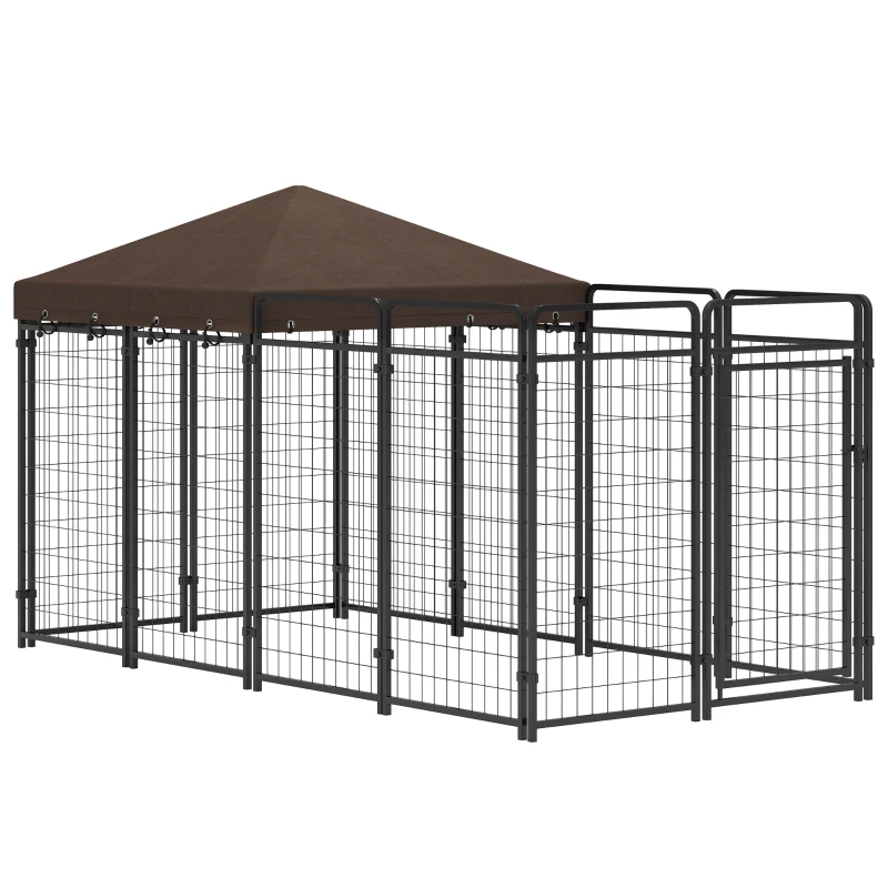 PawHut Dog Kennel Outdoor with Waterproof Canopy, Dog Run with Galvanized Chain Link for Large and Medium Dogs, Black
