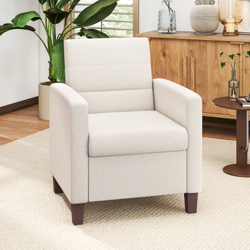 HOMCOM Fabric Accent Chair, Modern Armchair with Seat Cushion and Non-Slip Pads for Living Room, Bedroom, Cream White