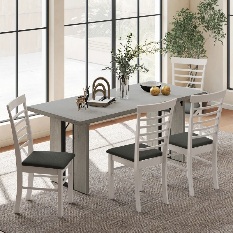 HOMCOM Industrial Kitchen Table for 8, 71" Rectangular Dining Table with Thick Tabletop for Dining Room, Grey Wood Finish