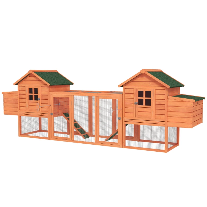 PawHut 123" Extra Large Chicken Coop Wooden Poultry House Rabbit Hutch Hen Backyard with Outdoor Run Ramps and Nesting Boxes