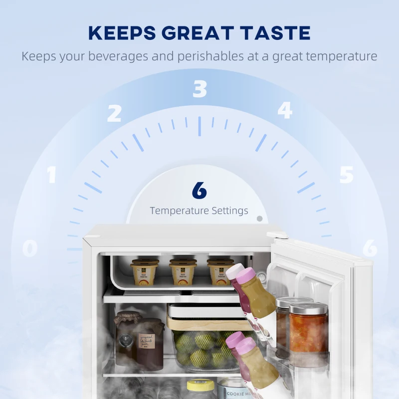 HOMCOM 2.5 Cu.Ft Mini Fridge, Single Door Compact Refrigerator with Freezer, Adjustable Thermostat, Reversible Door, White