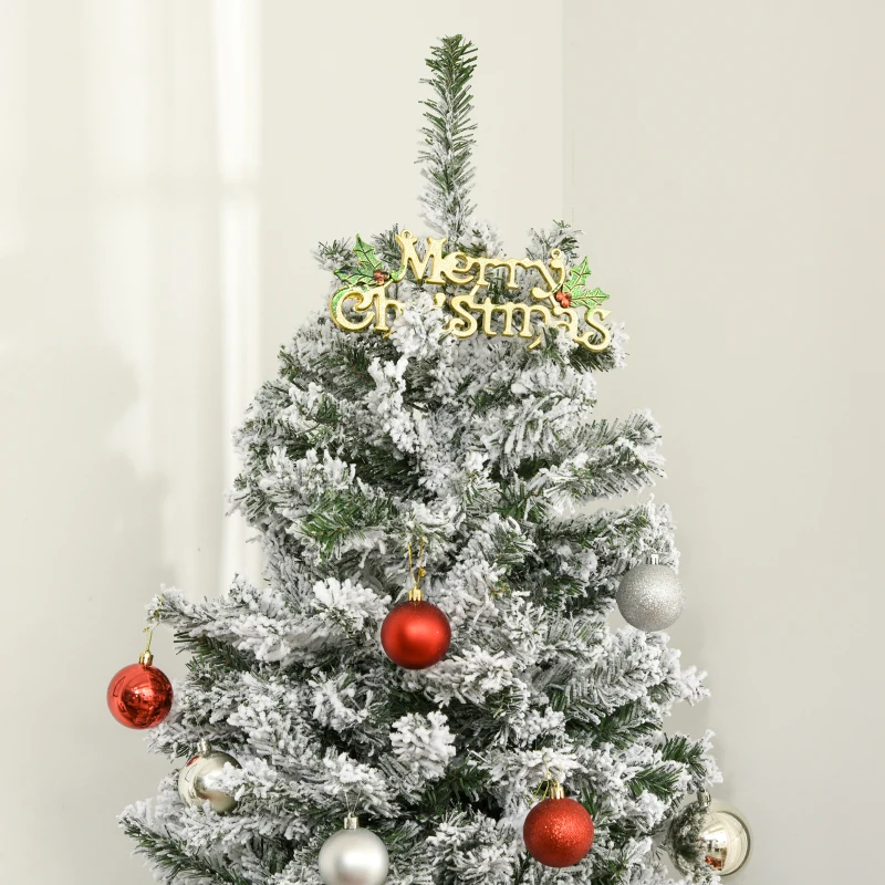 HOMCOM 6ft Tall Pre-Lit Snow-Flocked Artificial Christmas Tree with Realistic Branches, 250 Warm White LED Lights and 928 Tips