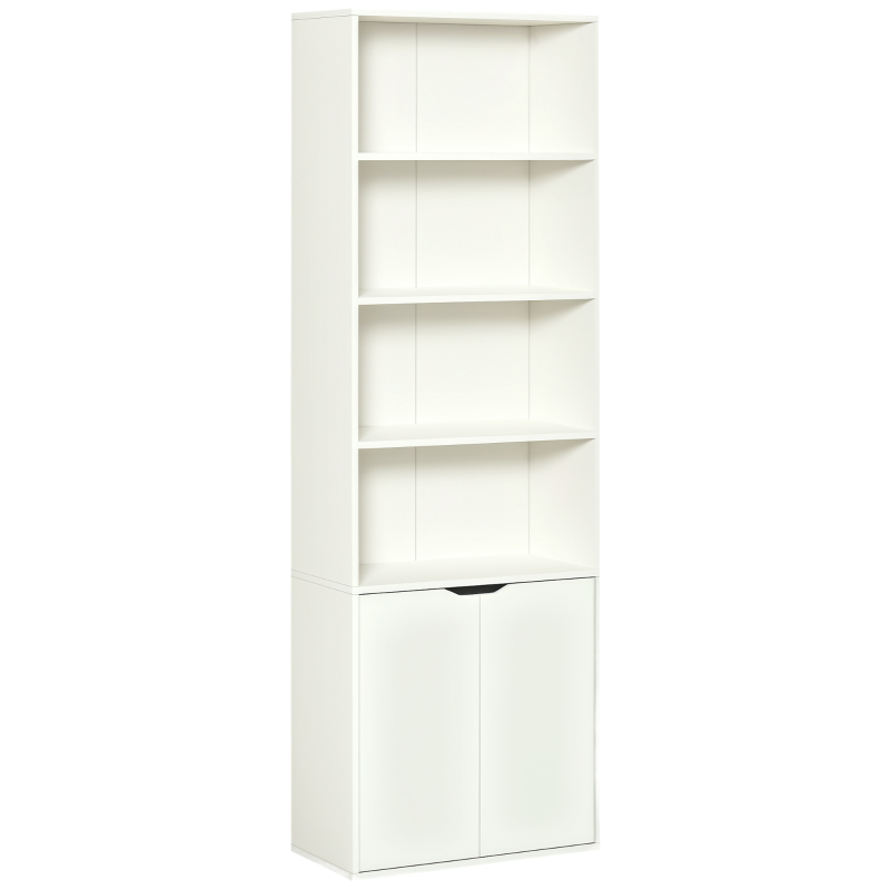 HOMCOM 4-Tier Open Bookshelf with Doors Modern Home Office Bookcase Storage Cabinet for Living Room Bathroom Study, White