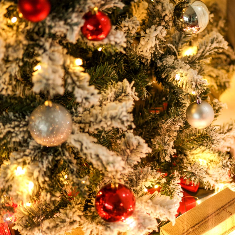 HOMCOM 6ft Tall Pre-Lit Snow-Flocked Artificial Christmas Tree with Realistic Branches, 250 Warm White LED Lights and 928 Tips