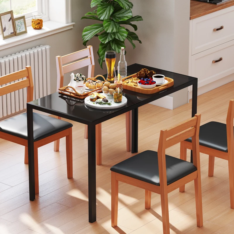 HOMCOM Rectangular Kitchen Table for 4 People, Dining Table with Tabletop Tempered Glass for Dining Room, Living Room, Black