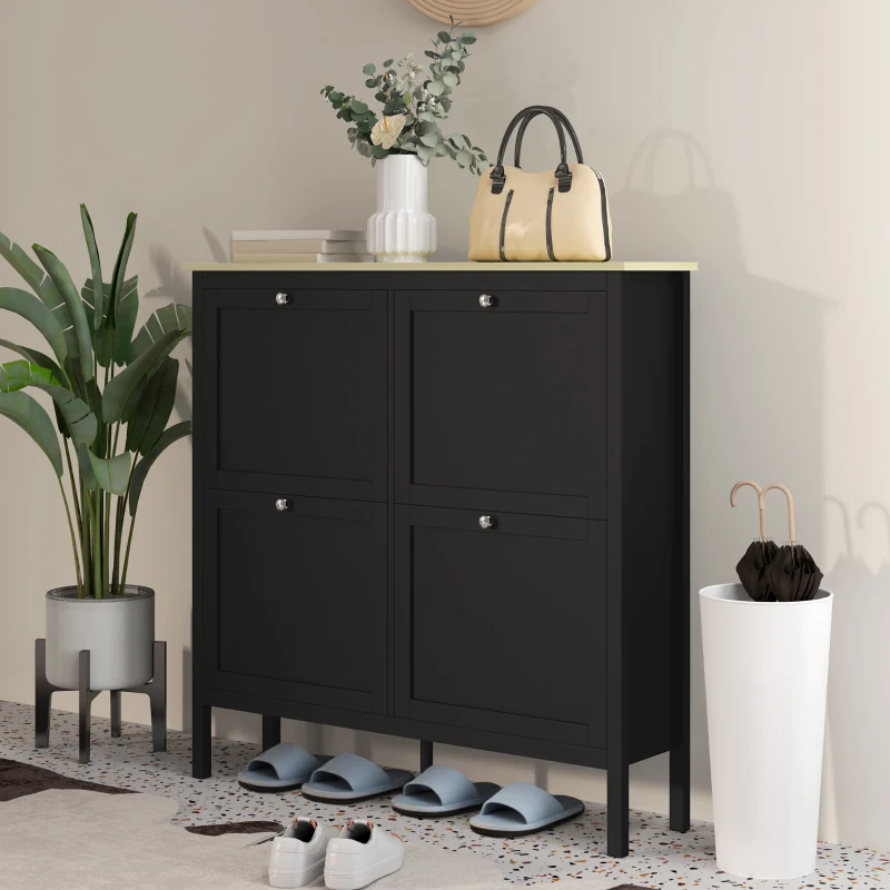 HOMCOM Entryway Shoe Storage Cabinet with 4 Flip Drawers, Adjustable Shelves, Narrow Shoe Cabinet for 20 Pairs of Shoes, Black