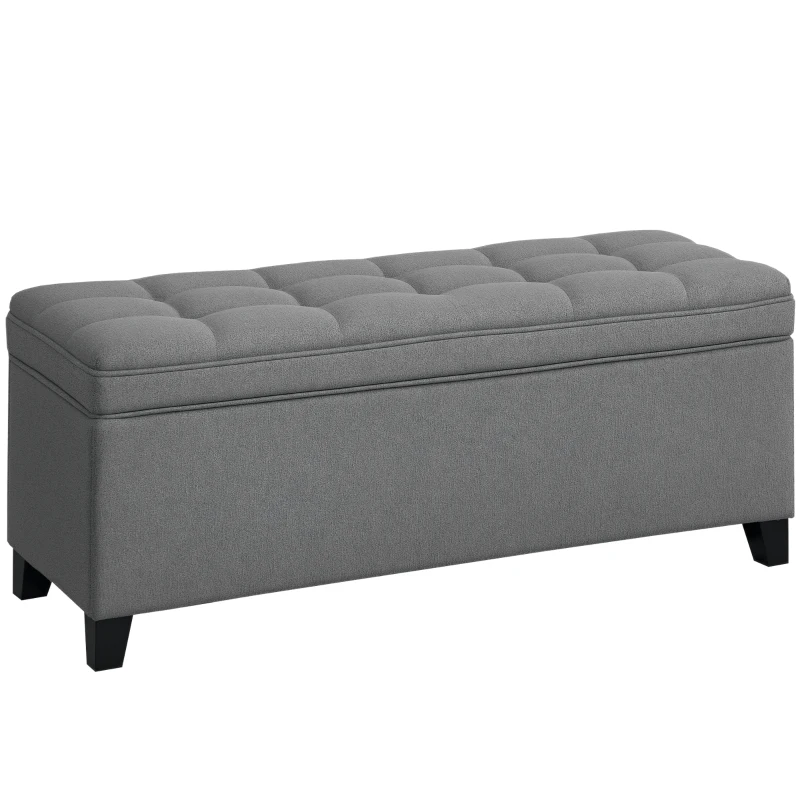 HOMCOM Storage Ottoman Bench, Foot Rest with Safety Hinges, 47 Inches Linen Storage Chest for Living Room, Dark Grey