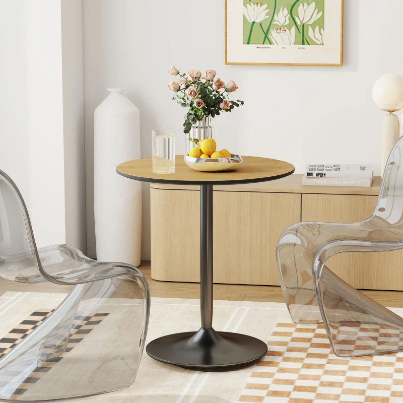 HOMCOM 27.6" Round Kitchen Table for 2, Modern Small Dining Table with Wood Veneer, Steel Base for Dining Room, Natural