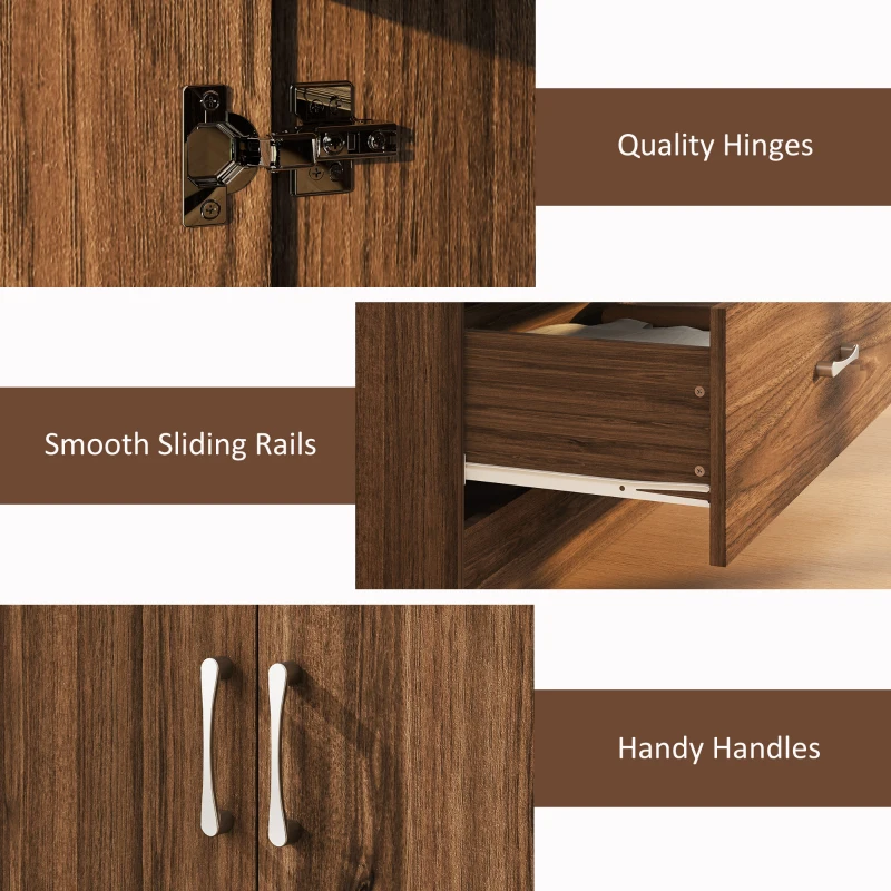 HOMCOM Wardrobe Closet Armoire with Hanging Rod and 2 Doors, Clothes Storage Organizer with 2 Drawers for Bedroom, Walnut