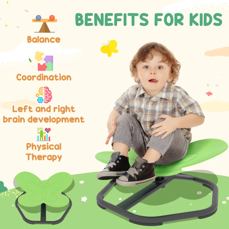Qaba Butterfly-Shaped Kids Swivel Chair, Non-Slip Sit and Spin Sensory Chair for Training Body Coordination, Green