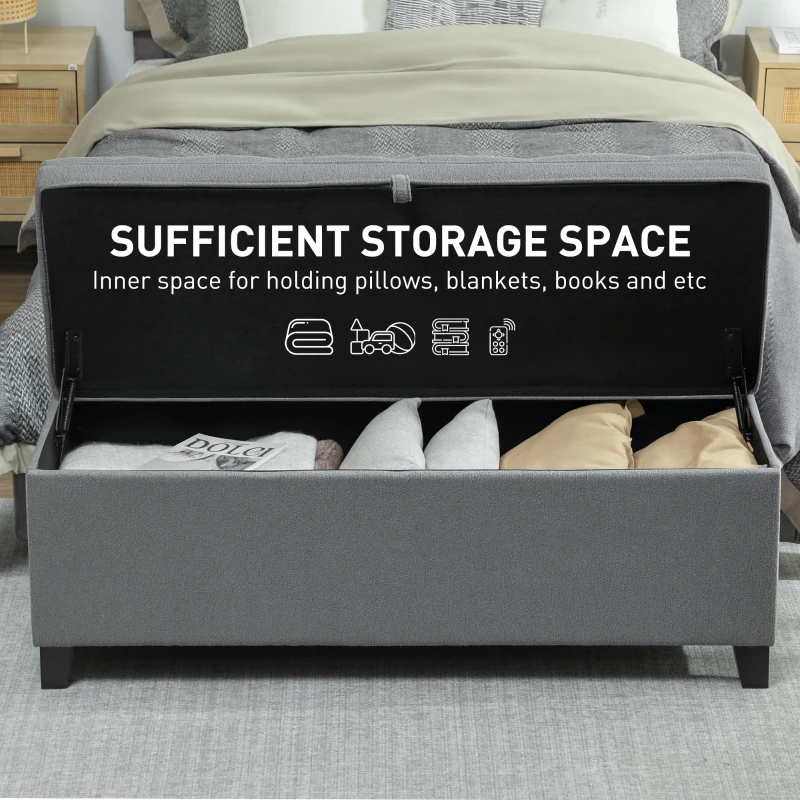 HOMCOM Storage Ottoman Bench, Foot Rest with Safety Hinges, 47 Inches Linen Storage Chest for Living Room, Dark Grey