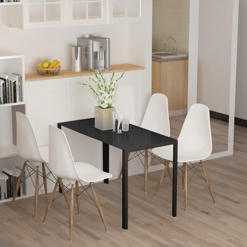 HOMCOM Rectangular Kitchen Table for 4 People, Dining Table with Tabletop Tempered Glass for Dining Room, Living Room, Black