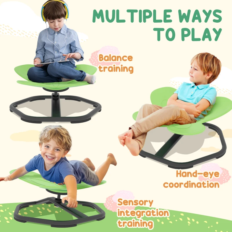 Qaba Butterfly-Shaped Kids Swivel Chair, Non-Slip Sit and Spin Sensory Chair for Training Body Coordination, Green