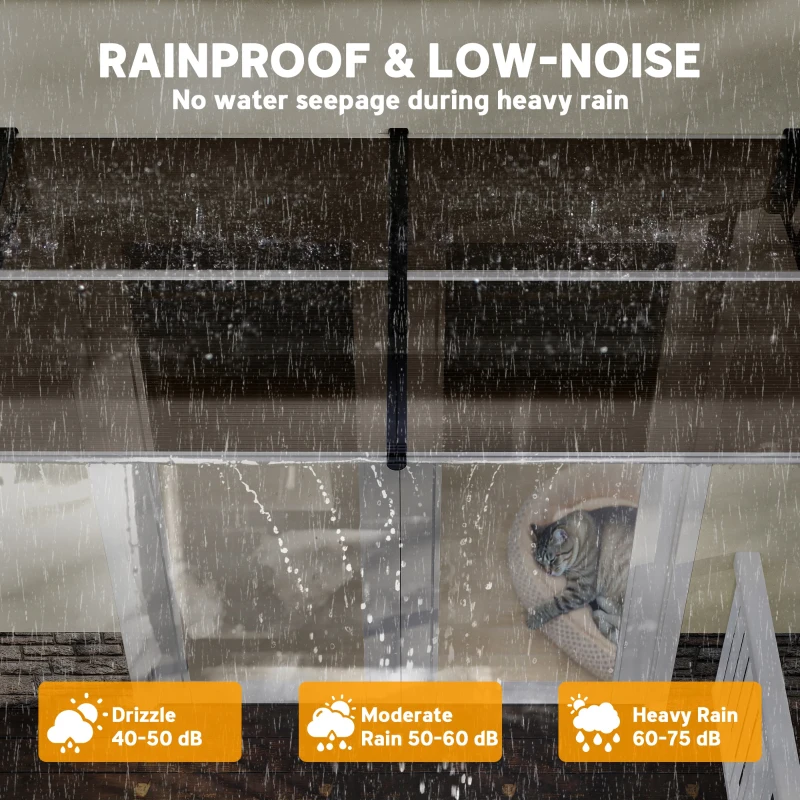 Outsunny Window Awning Door Canopy, Polycarbonate Front Door Outdoor Patio Cover, Sun Shelter, Hollow Sheet for UV, Rain, Snow and Sunlight Protection, Brown, 40" x 80"