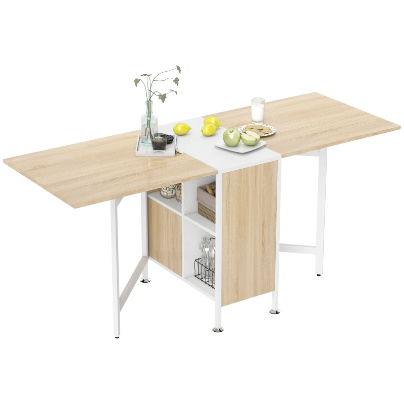 HOMCOM Multi-use Space Saving Folding Dining Table with Hideaway Shelves for Kitchen, Dining, Study and Office