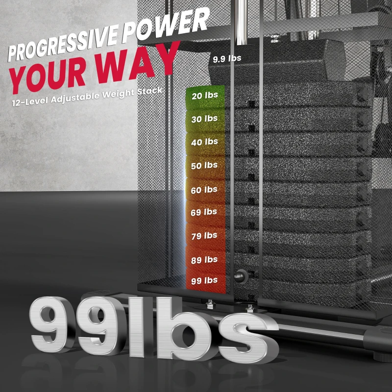 Soozier Home Gym, Multifunction Gym Equipment Workout Station with 100Lbs Weight Stack for Lat Pulldown, Leg Extensions, Preacher Bicep Curls, Triceps Pulldowns, Chest Press, Black