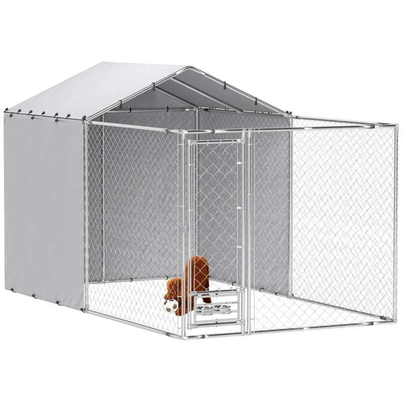 PawHut Galvanized Chain Link Large Outdoor Dog Kennel with Waterproof & UV-Resistant Cover, for M&L Dogs, 13.1' x 7.5' x 7.5'