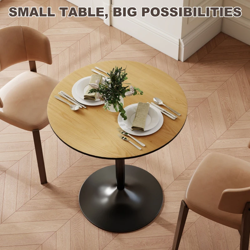 HOMCOM 27.6" Round Kitchen Table for 2, Modern Small Dining Table with Wood Veneer, Steel Base for Dining Room, Natural