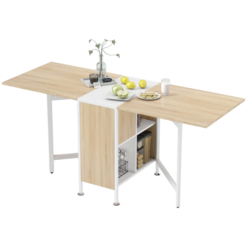 HOMCOM Multi-use Space Saving Folding Dining Table with Hideaway Shelves for Kitchen, Dining, Study and Office