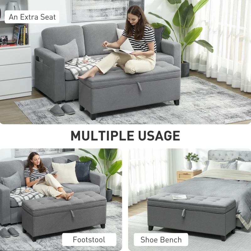 HOMCOM Storage Ottoman Bench, Foot Rest with Safety Hinges, 47 Inches Linen Storage Chest for Living Room, Dark Grey