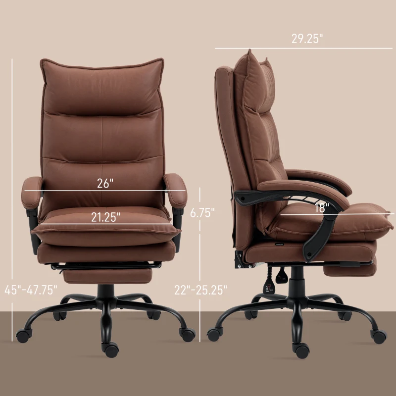 Vinsetto Executive Massage Office Chair with 6 Vibration Points, Microfiber Computer Desk Chair, Heated Reclining Chair with Footrest, Armrest, Double Padding, Brown