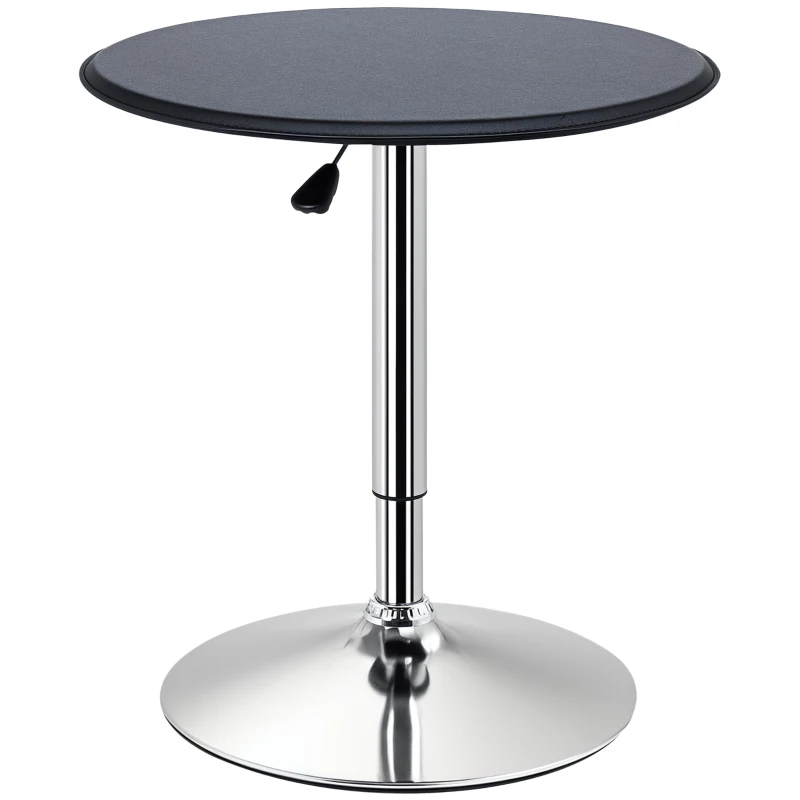 HOMCOM 25" Classic Round Adjustable Faux Leather Chrome Standing Bistro Table, Black