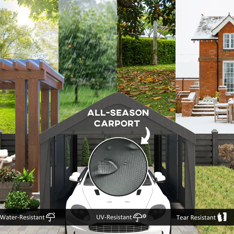 Outsunny 12 x 20ft Carport with 2 Roll-Up Doors, 4 Windows, Portable Garage with Removable Sidewalls for Car, Truck, Dark Grey