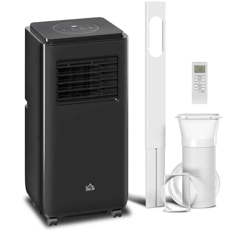 HOMCOM 8,000 BTU Moible Air Conditioner 345 Sq. Ft., Dehumidifier Fan Auto Sleep with 24H Timer On/Off, Window Kit, Black