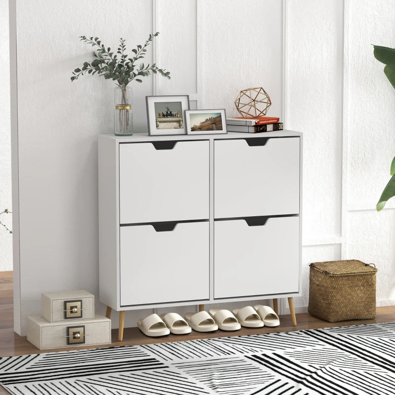 HOMCOM Shoe Storage Cabinet with 4 Flip Drawers and Adjustable Shelf, Shoe Cabinet for 8-16 Pairs of Shoes, White