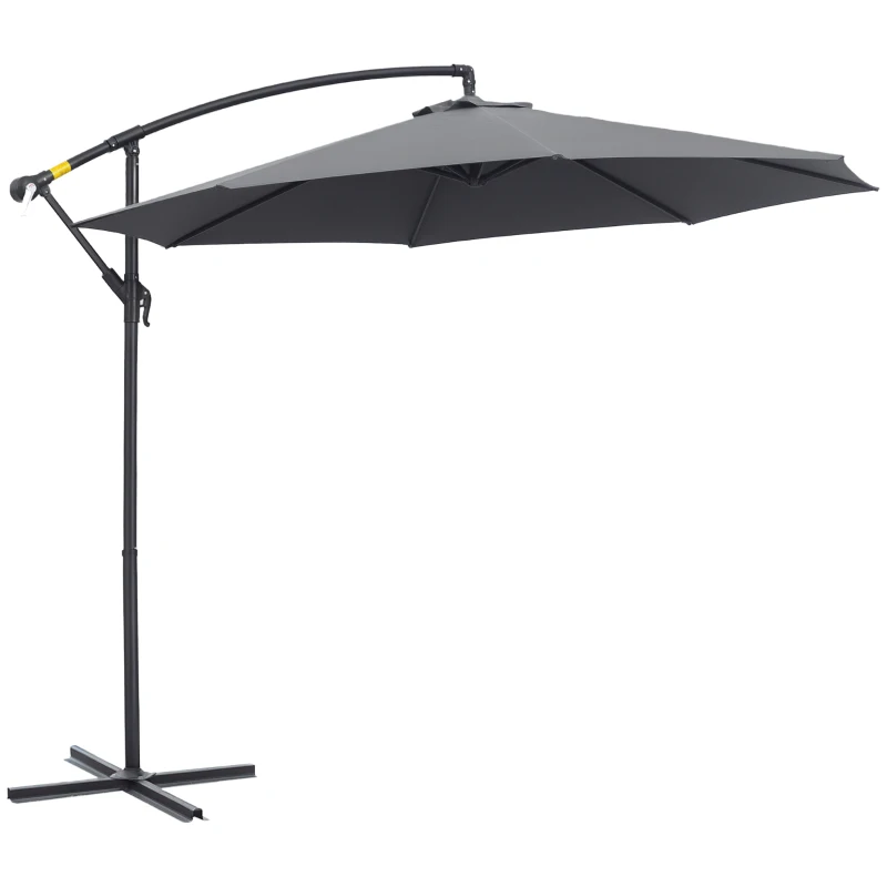 Outsunny Φ10' Deluxe Patio Umbrella Outdoor Market Parasol Banana Hanging Offset Sunshade Crank Cross Base Grey