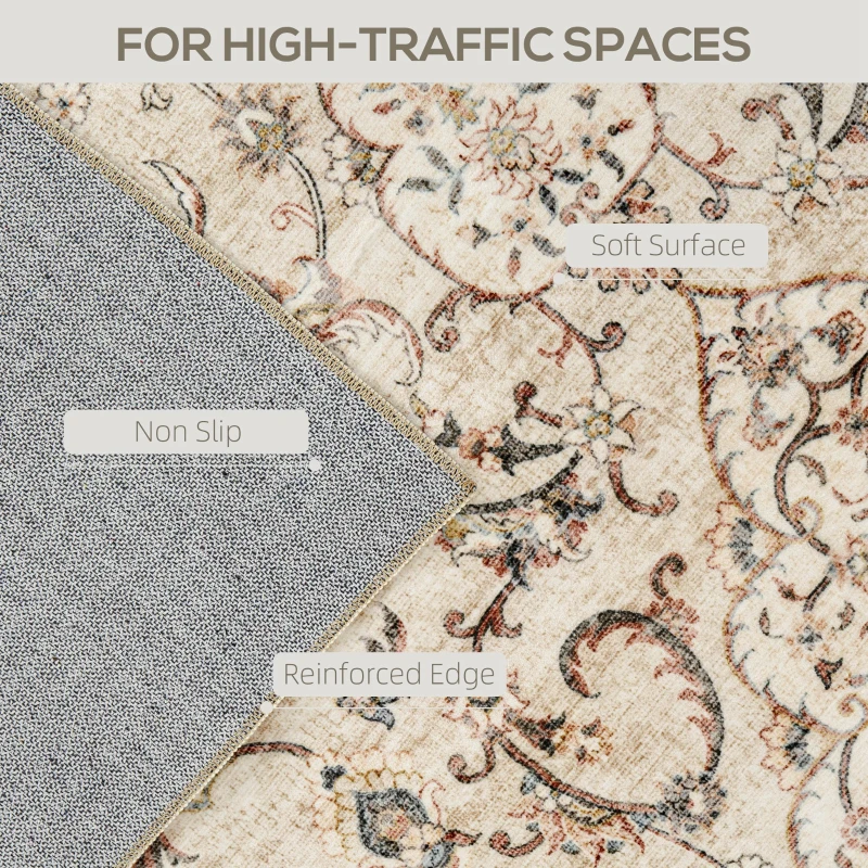 HOMCOM Area Rug 8x10, Machine Washable Rug, Non-Slip Classical Floral Print Floor Carpet for Living Room, Bedroom, Mixed-Brown