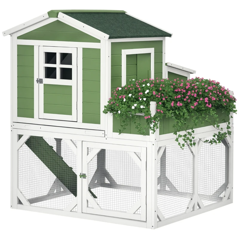 PawHut 42" Wooden Chicken Coop with Garden Space, Run Cage for 2-4 Chickens, Green