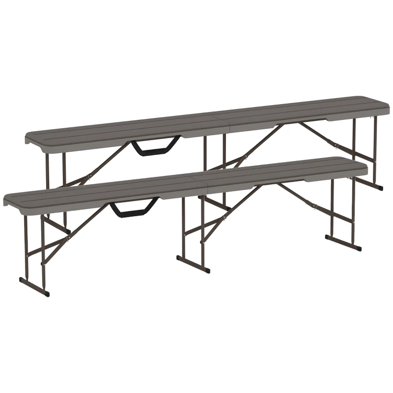 Outsunny 6 ft Plastic Bench Seat, 2 PC Portable Foldable Folding Bench with Carrying Handle for Picnic Camping, Distressed Brown