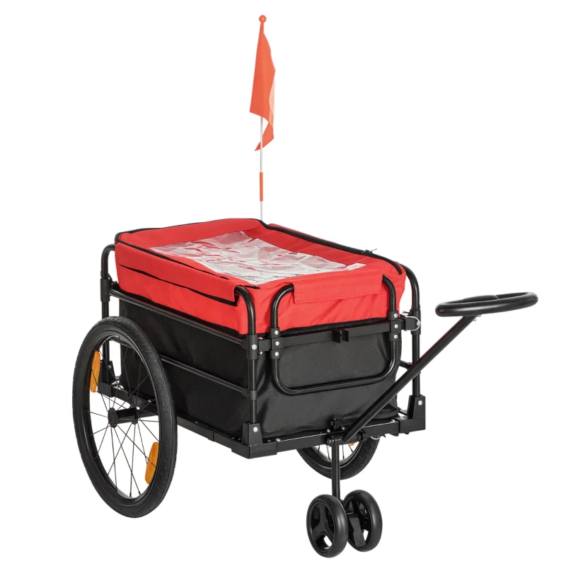 Aosom Bike Cargo Trailer & Wagon Cart, Multi-Use Garden Cart with Removable Box, 20'' Big Wheels, Reflectors, Hitch and Handle, Red