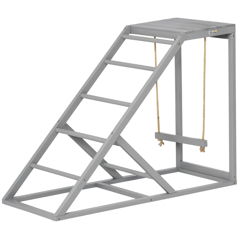 PawHut Chicken Activity Play for Healthy & Happy Animals, Swing Set with Chicken Perches & Hen Ladder, Chicken Coop Toy, Gray