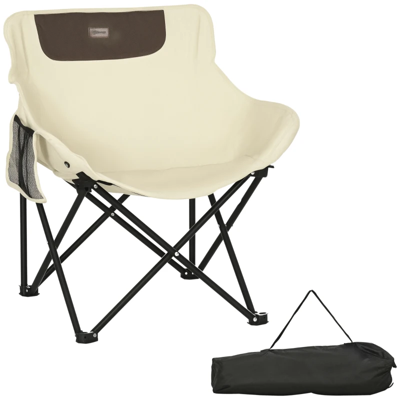 Outsunny Portable Camping Chair, Lightweight Folding Chair for Adults with Carry Bag, Side Pocket for Hiking, Backpacking, White