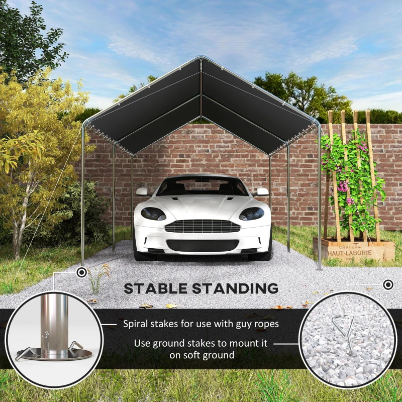 Outsunny 9.6' x 19.5' Carport Heavy Duty Galvanized Car Canopy w/ Included Anchor Kit, 3 Reinforced Steel Cables, Gray(m-6)
