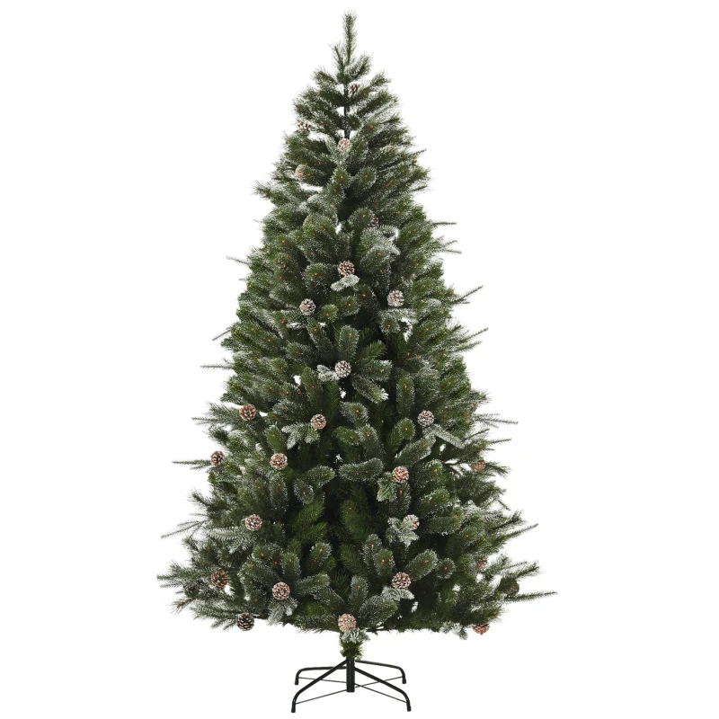 HOMCOM HOMCM 7FT Artificial Christmas Snow Pine Tree Holiday Home Xmas Decoration with Automatic Open, Pinecone, Green