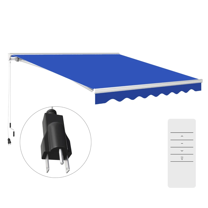 Outsunny 13' x 10' Electric Awning, Retractable Awning with LED Lights and Remote Controller for Door and Window, Blue