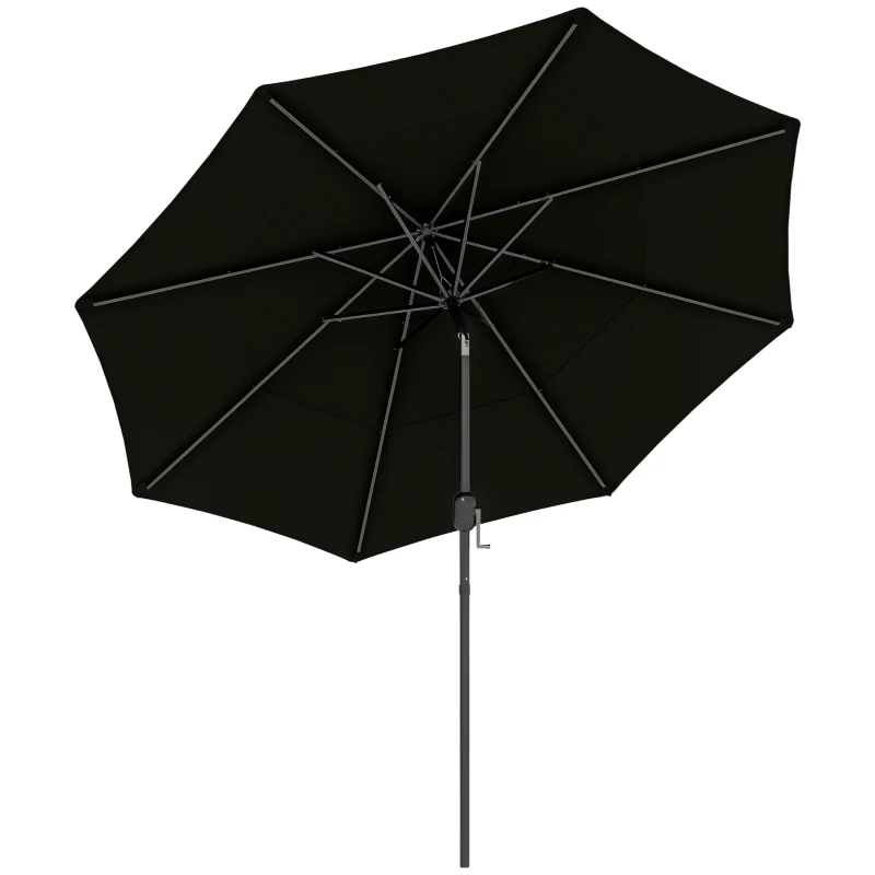 Outsunny 9FT 3 Tiers Patio Umbrella Parasol with Crank, Push Button Tilt for Deck, Backyard and Lawn, Black