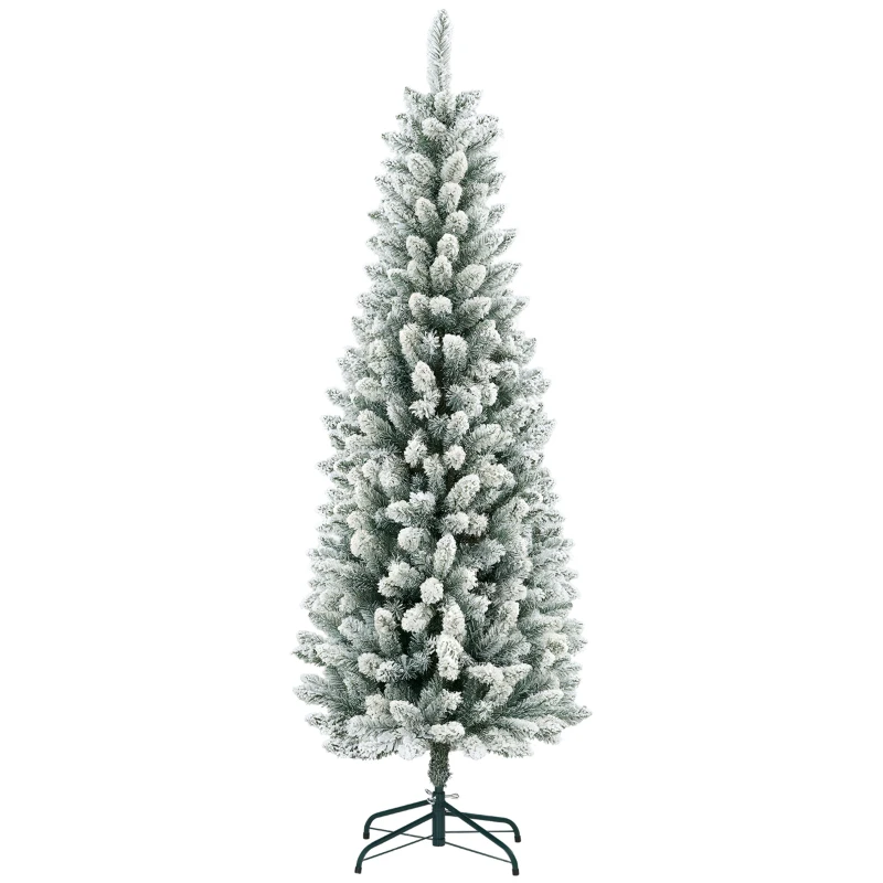 HOMCOM 6ft Pencil Christmas Tree, Flocked Tree with 479 Branch Tips and Metal Base for Home, Indoor, Holiday