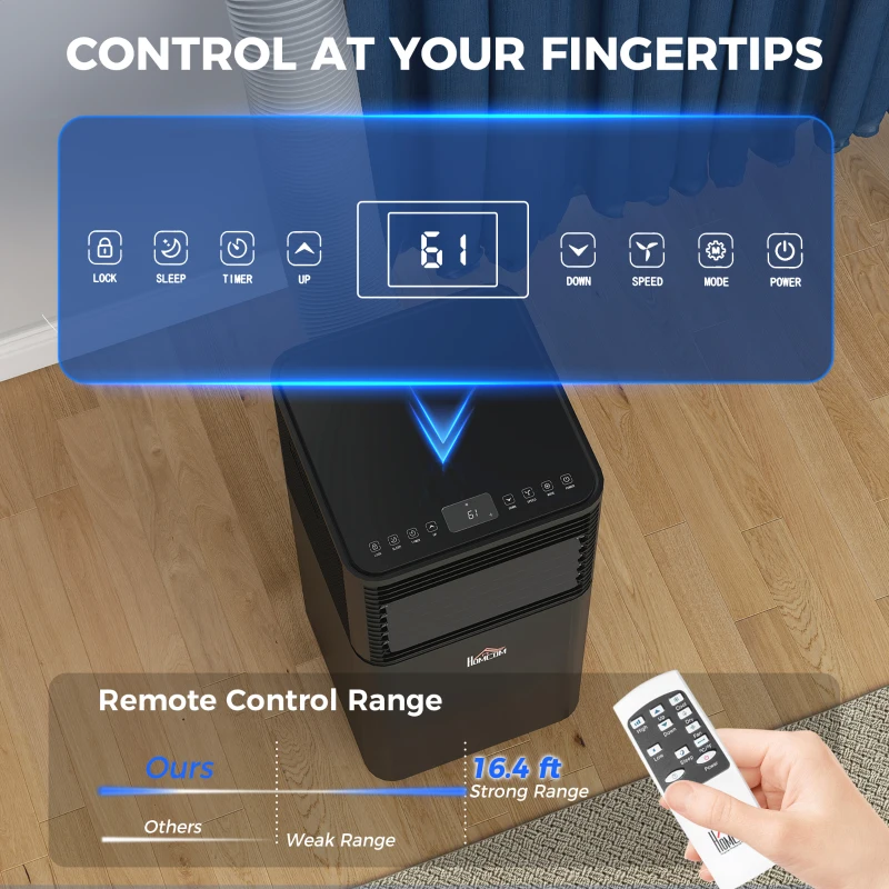 HOMCOM 10000 BTU Portable Air Conditioner with Dehumidifier, Cooling Fan, Sleep, Remote, 24H Timer, Auto Off, Black