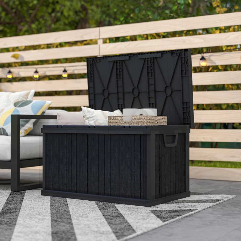 Outsunny 70 Gallon Deck Box, Resin Outdoor Storage Box with Handles, Waterproof Storage Container for Garden Tools, Black