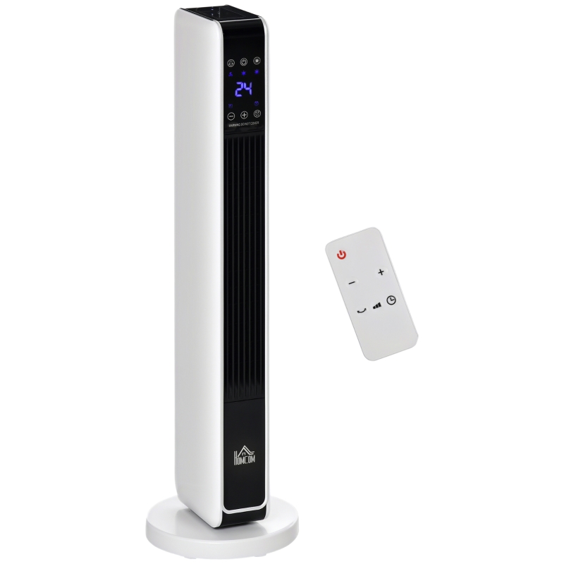 HOMCOM Ceramic Tower Heater, Oscillating Space Heater with Remote Control, Timer, Tip-Over & Overheat Protect, 750W/1500W