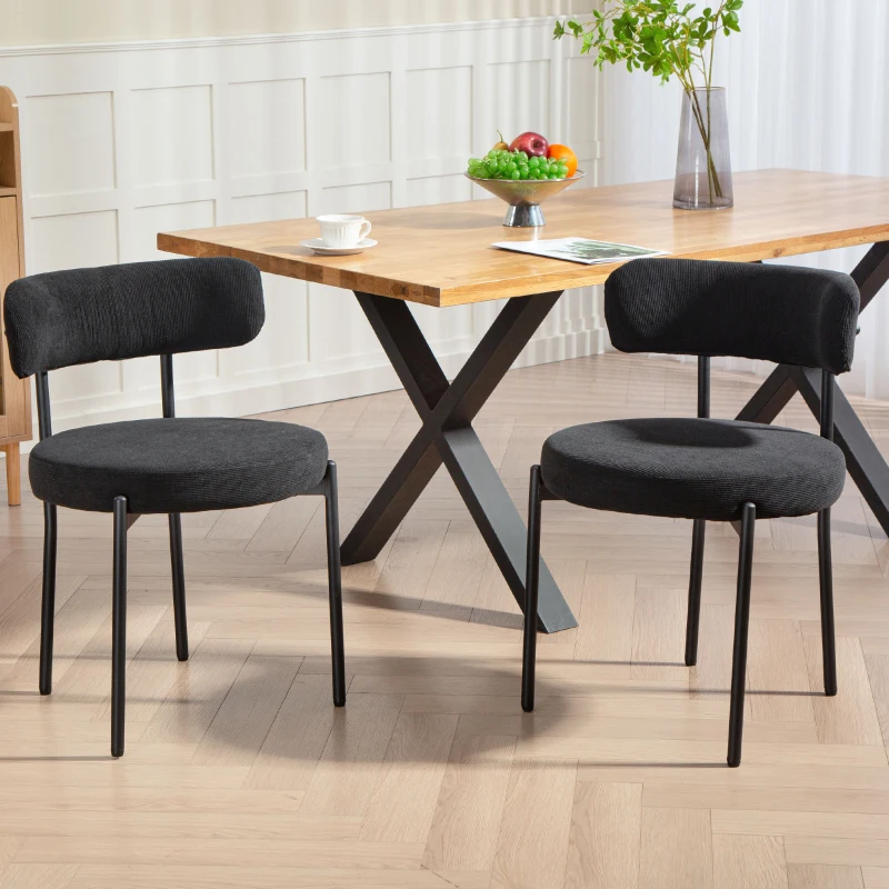 HOMCOM 4 Pieces Kitchen Chairs, Modern Dining Chairs w/ Corduroy Upholstery and Steel Legs for Living Room, Black